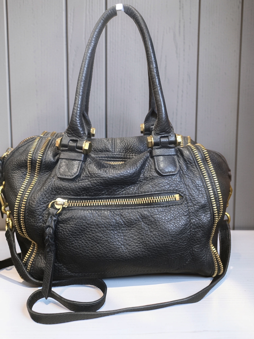 orYANY Black Pebbled Leather Satchel Crossbody Bag